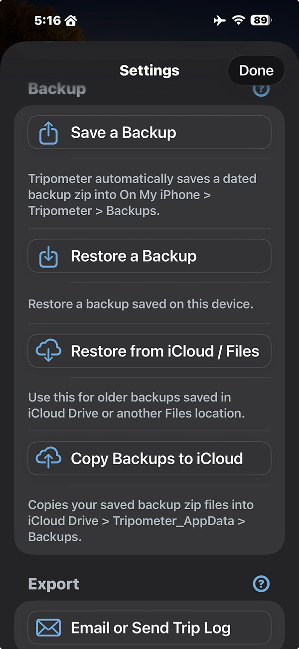 Saving a Backup screenshot
