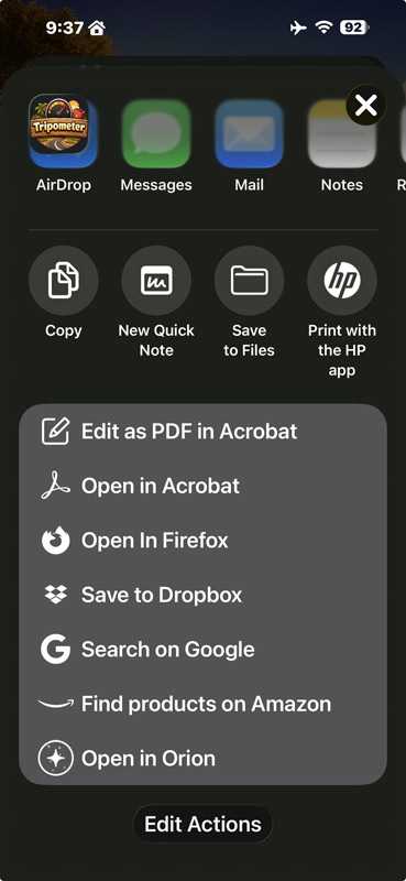 Emailing or Sending Trip Log screenshot