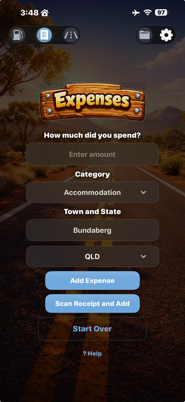 Tripometer expense calculator screen