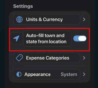 Location Settings screenshot