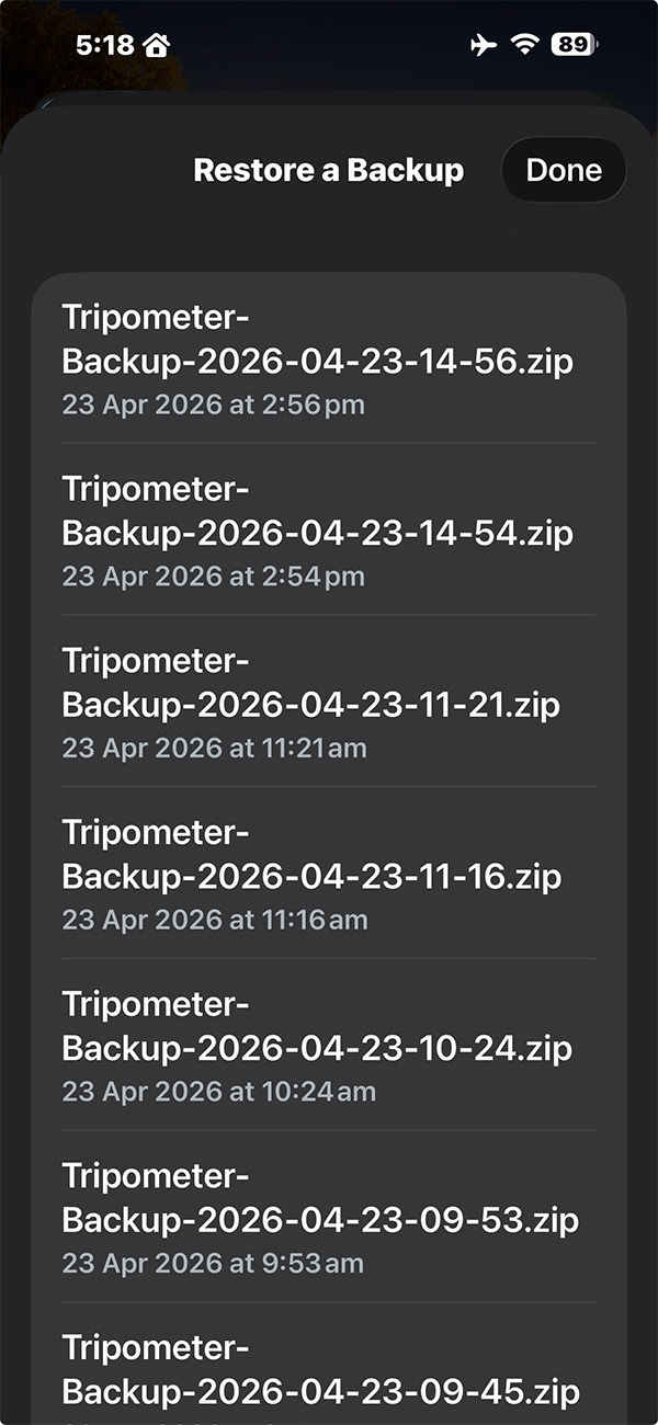 Restoring a Backup screenshot