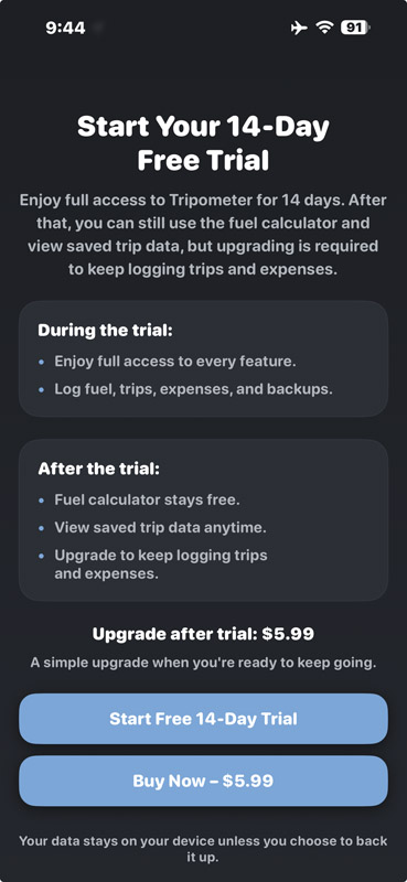 Trip Log screenshot