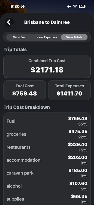 View Expenses Tab screenshot